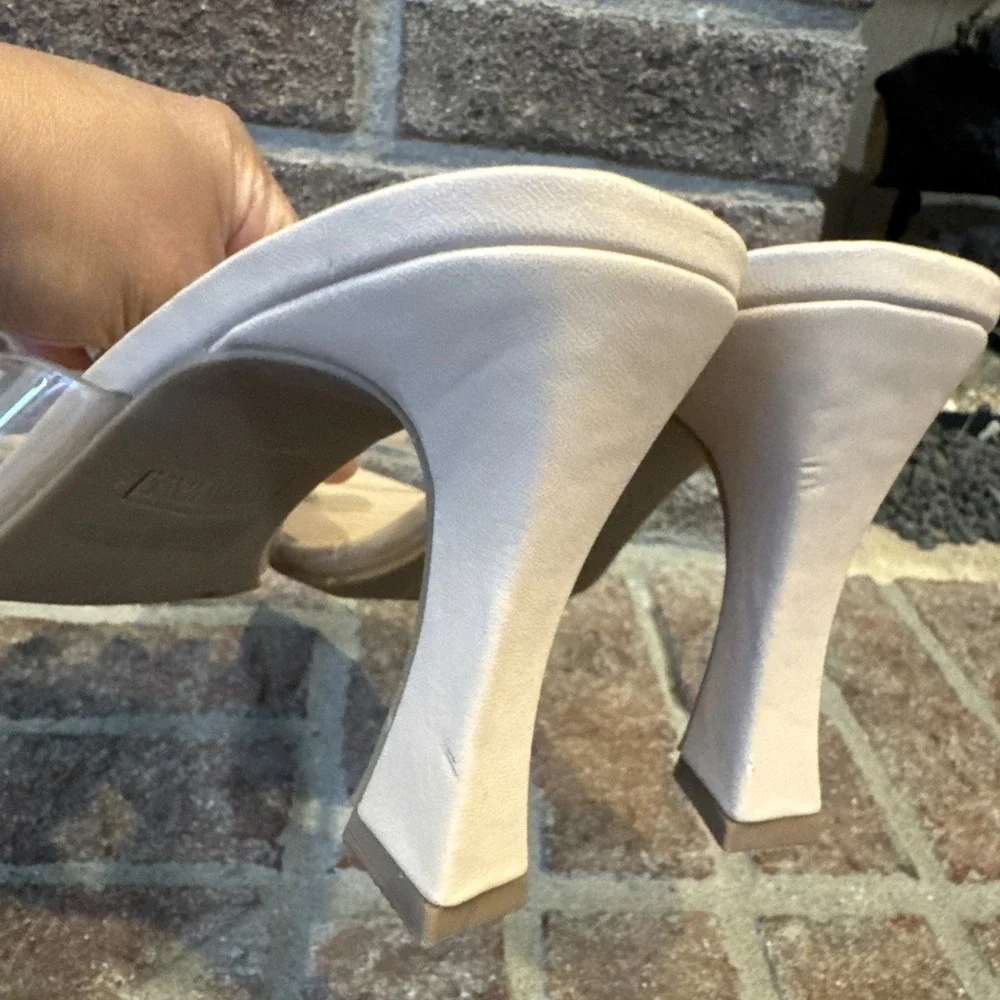 Abound Alana Block Heel Slide Sandals Open Toe Women's Clear BeigeCream Size 10M